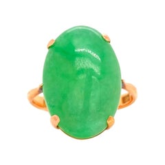 Solid 14 Karat Rose Gold Jade Ring 6.1g