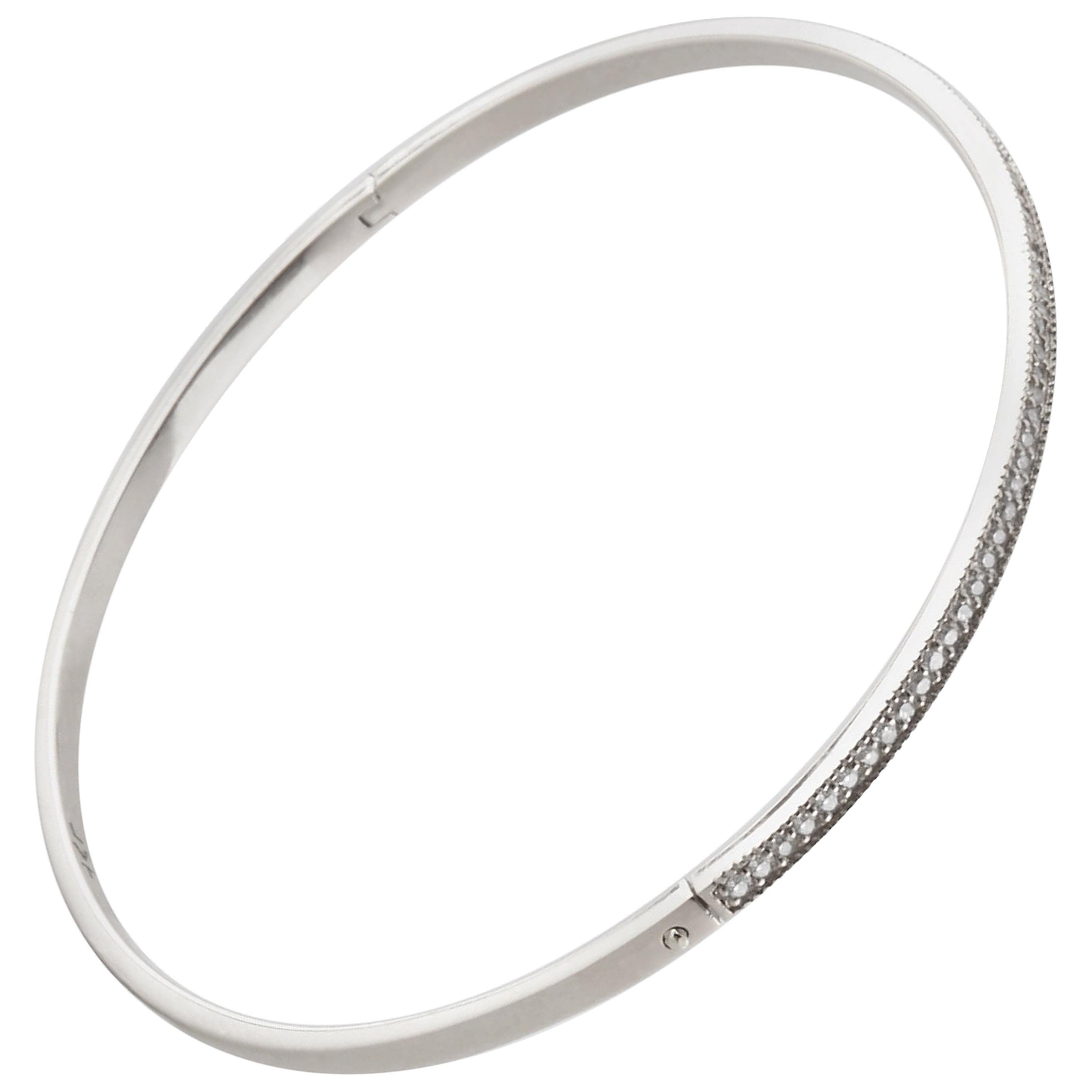 Solid 14 Karat White Gold Closed Bracelet With 65 (0, 33 Carat Total) Diamonds For Sale