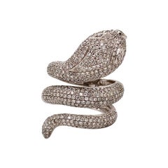 Solid 14 Karat White Gold Genuine Diamond Encrusted Snake Ring 3.00 Carat 9.4g