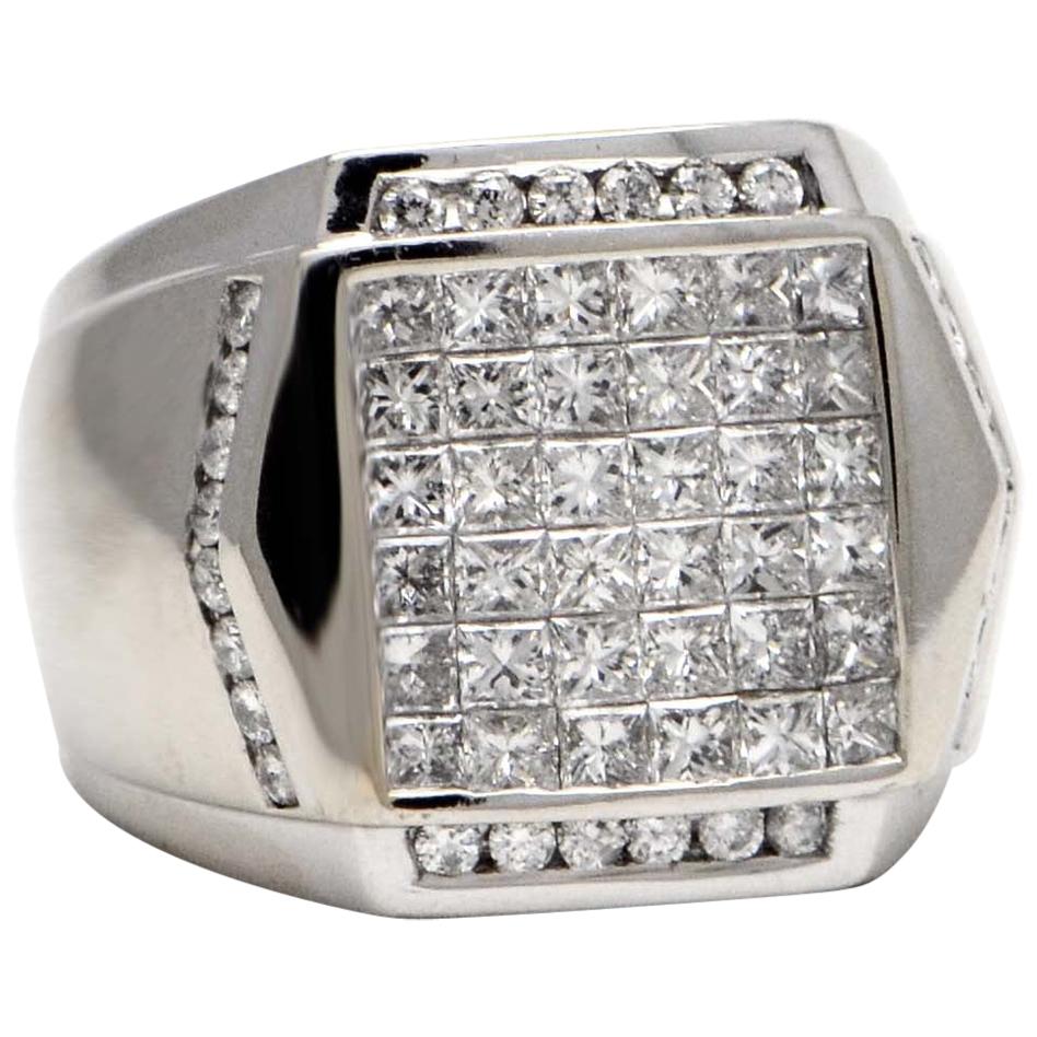 Solid 14 Karat White Gold Men's 5.00 Carat Diamond Ring, 28.9g at