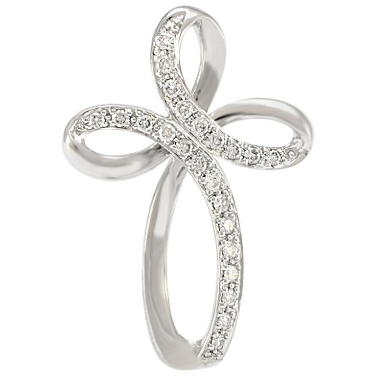 Solid 14 Karat White Gold Natural Diamond Cross Pendant