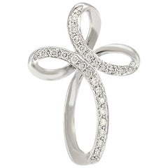 Solid 14 Karat White Gold Natural Diamond Cross Pendant