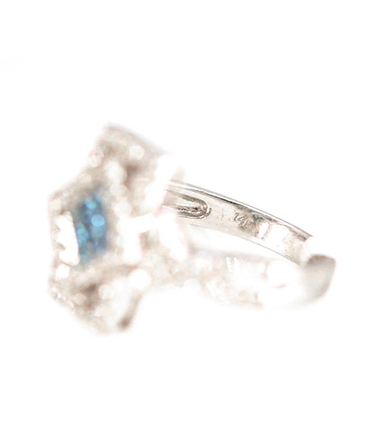 Solid 14 Karat White Gold Natural White and Blue Diamond Ring In Excellent Condition In Manchester, NH