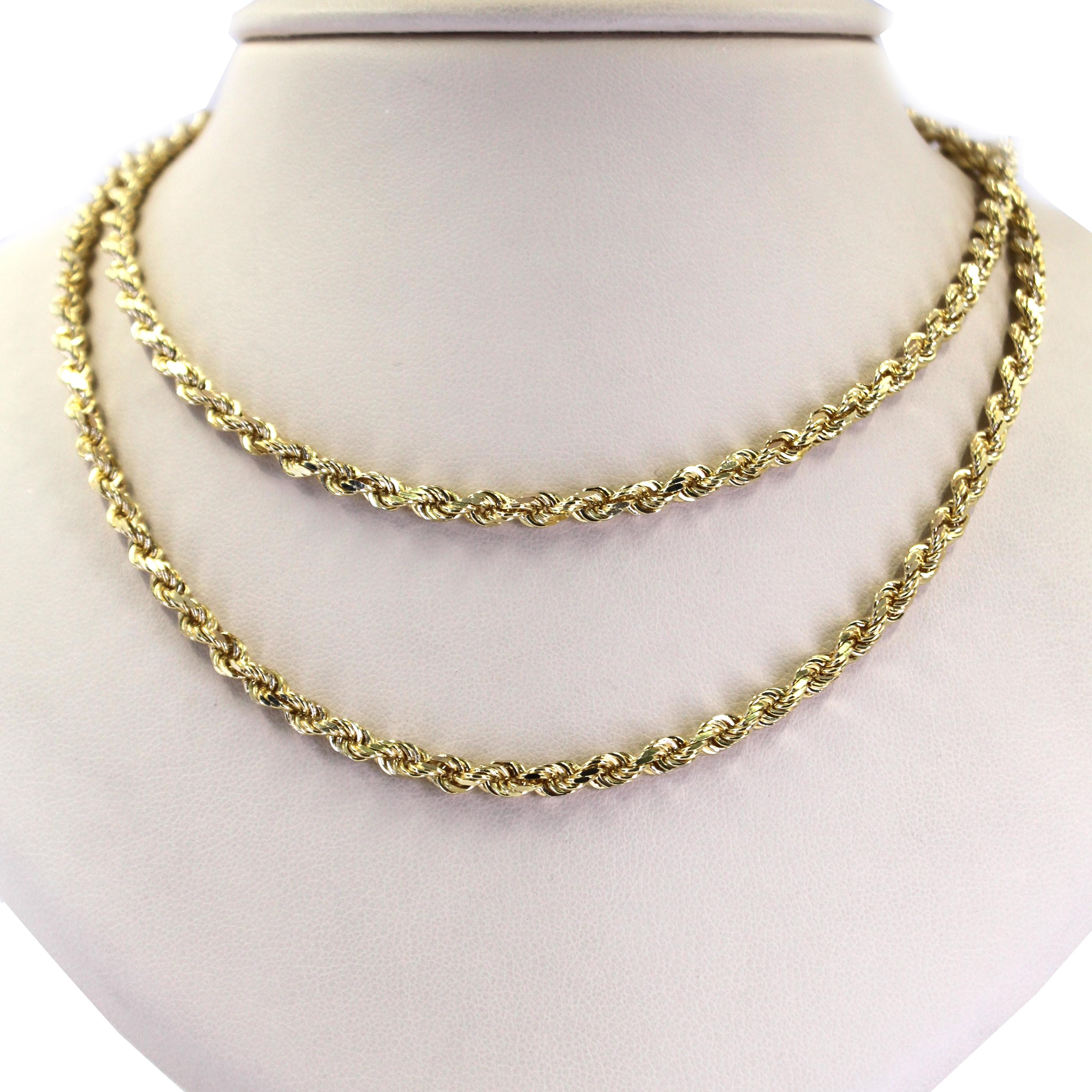 Collier à chaîne de 4 mm en or jaune massif 14 carats Bon état - En vente à Coral Gables, FL