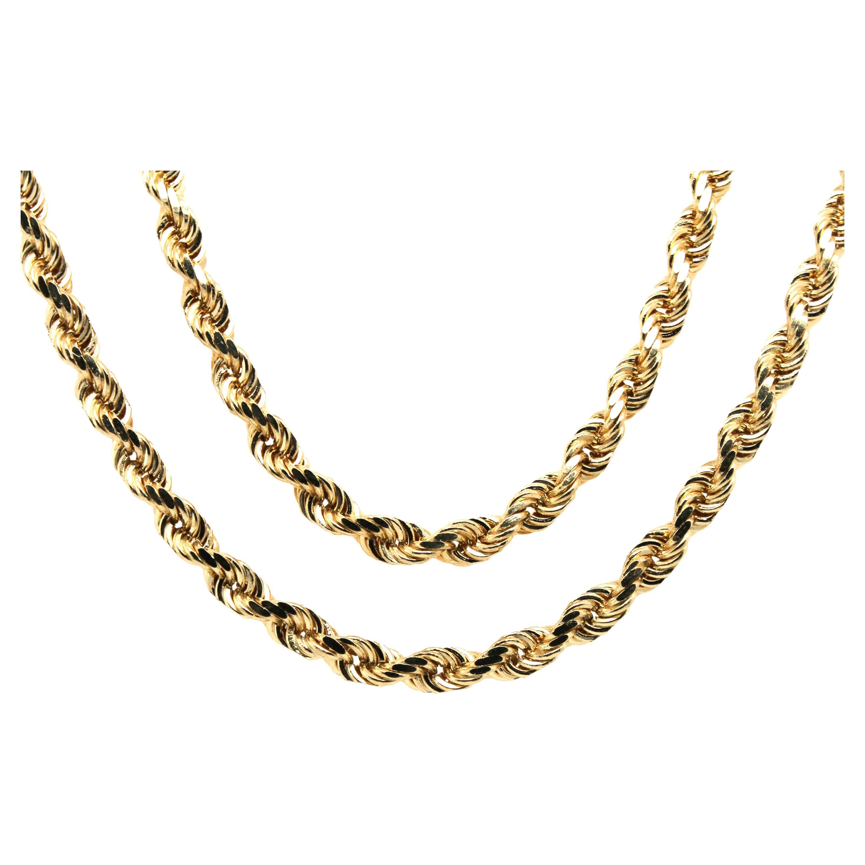 Solid 14 karat yellow gold 4mm rope chain necklace