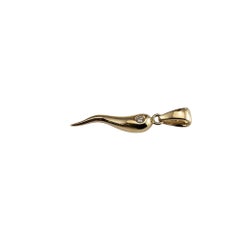Italienischer Horn-Charm-Anhänger aus massivem 14 Karat Gelbgold und Diamanten #18834