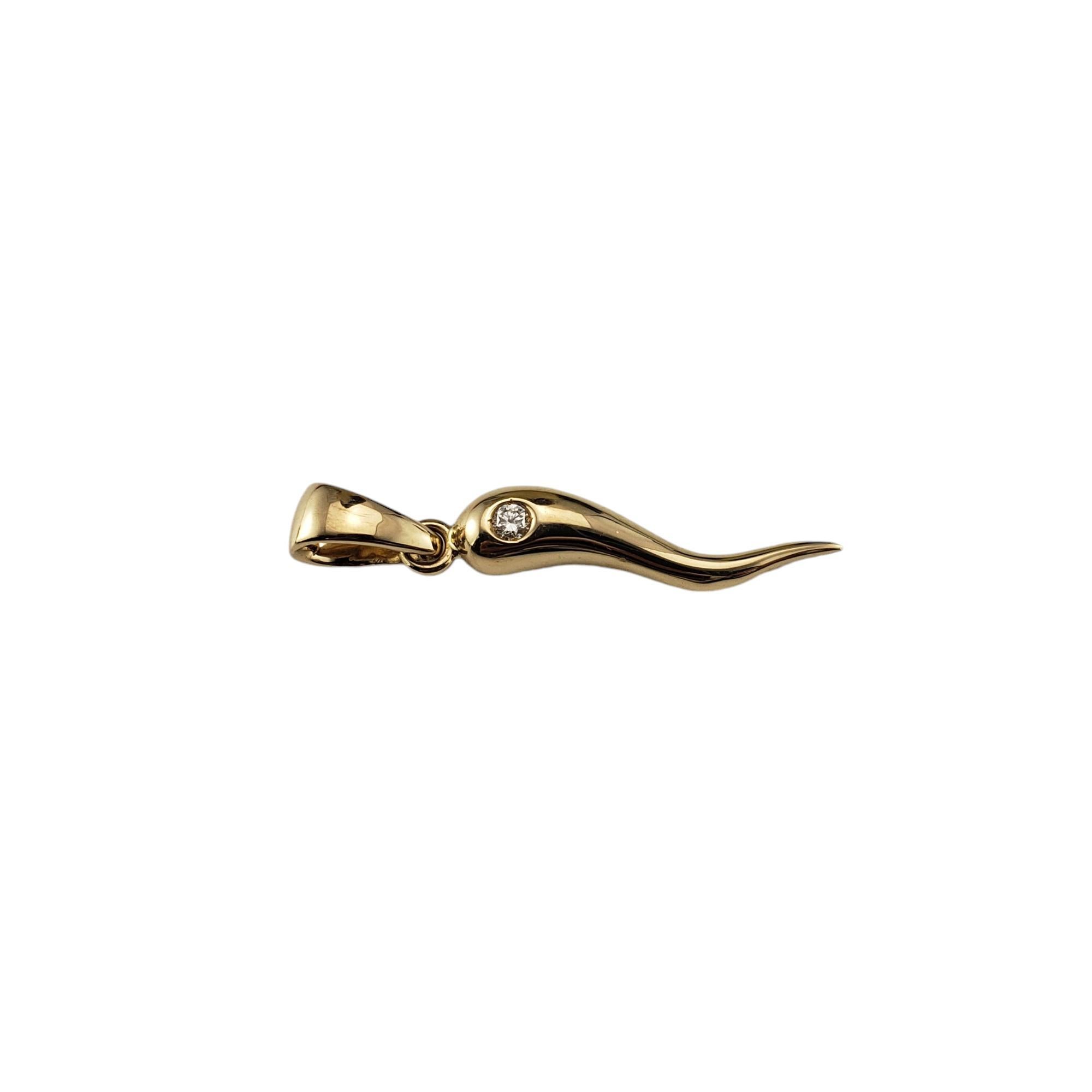 Brilliant Cut Solid 14 Karat Yellow Gold and Diamond Italian Horn Charm Pendant #18834