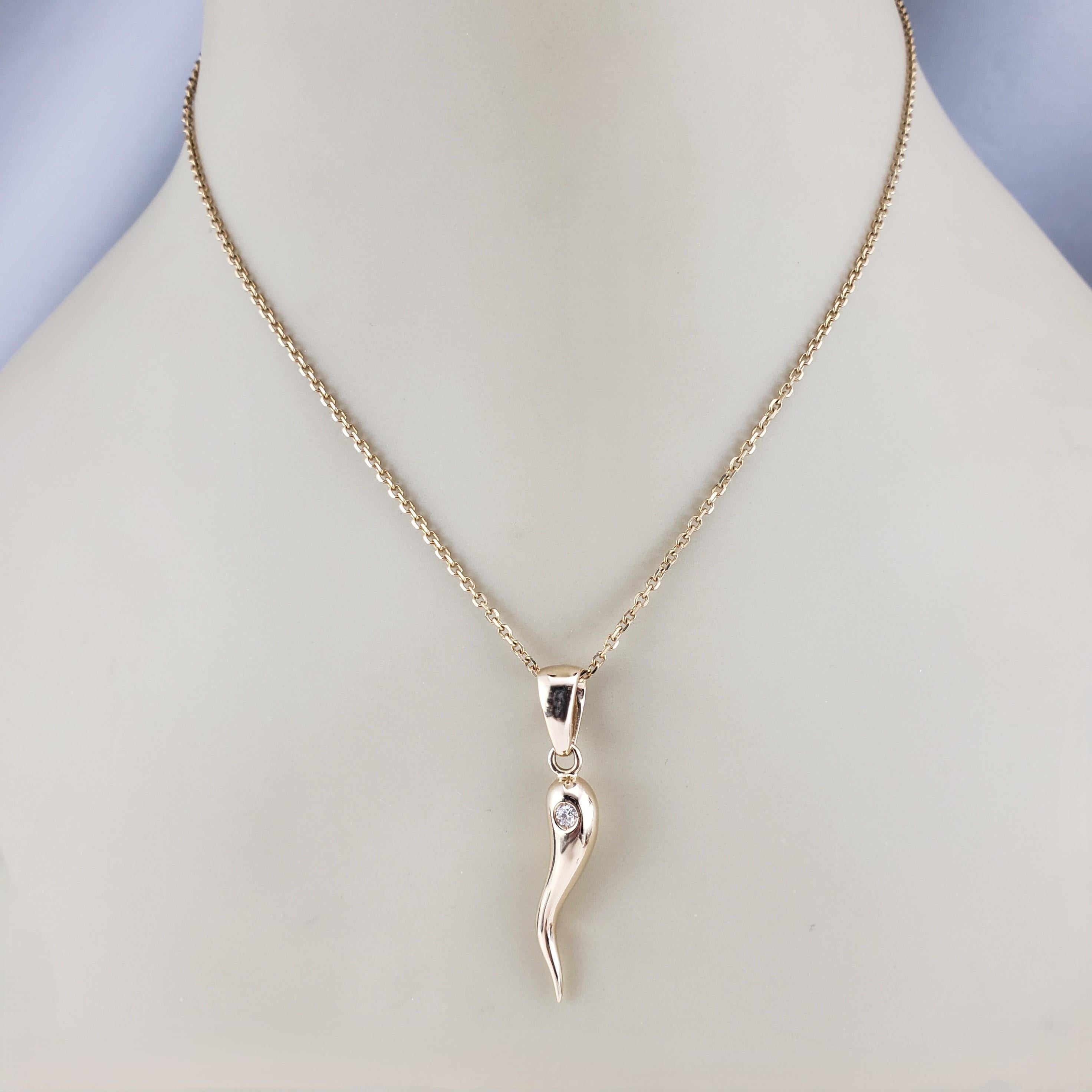 Solid 14 Karat Yellow Gold and Diamond Italian Horn Charm Pendant #18834 1