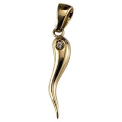 Solid 14 Karat Yellow Gold and Diamond Italian Horn Charm Pendant #18834