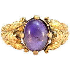 Solid 14 Karat Yellow Gold Antique Cabochon Amethyst Ring 4.5g