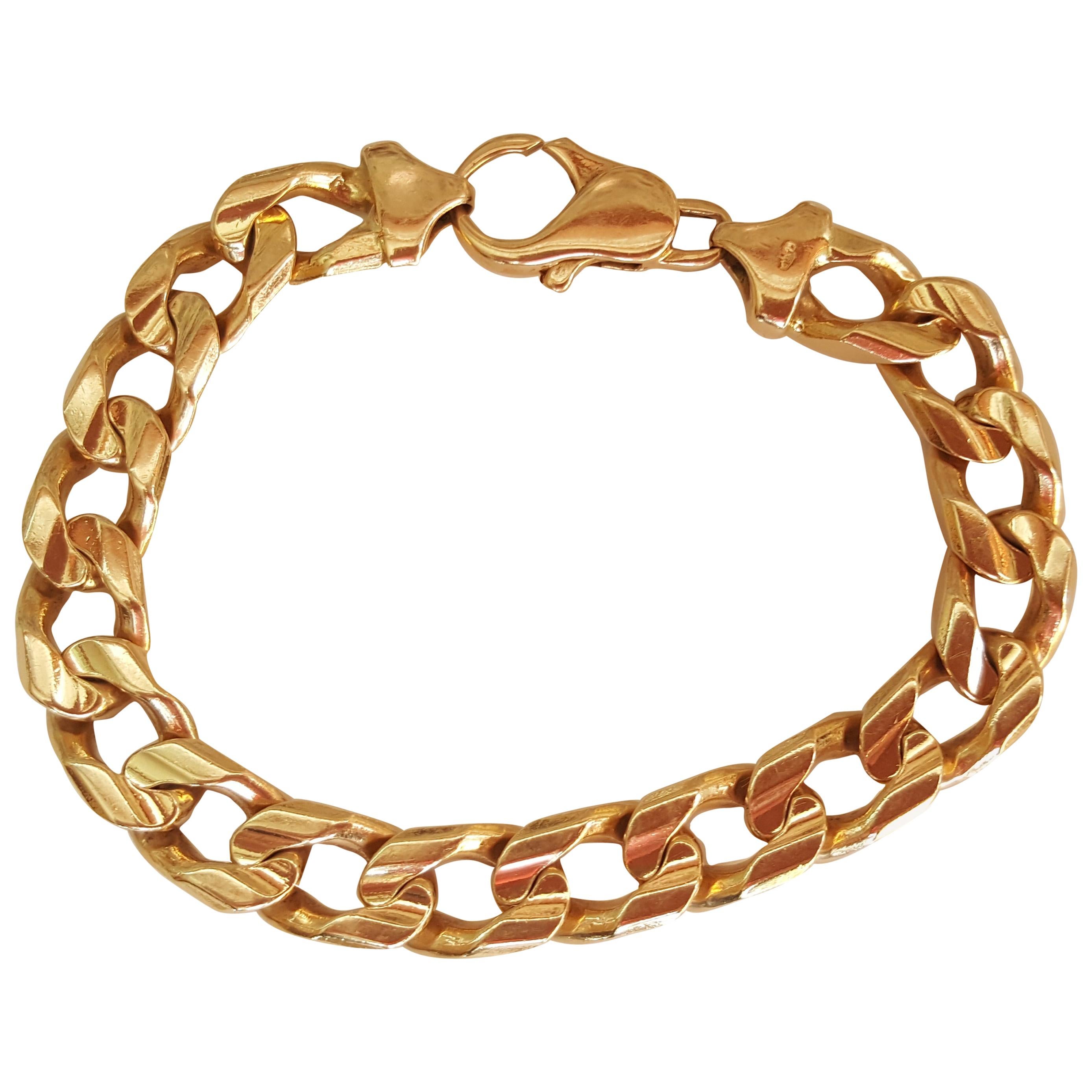 Solid 14 Karat Yellow Gold Figaro Link Bracelet, Italian, 72.4 Grams