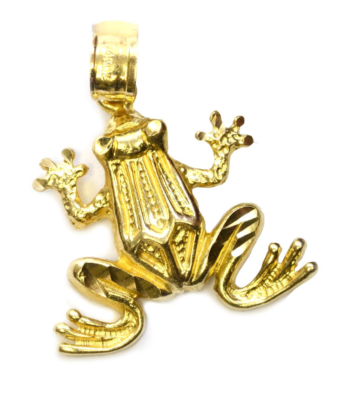 Solid 14 Karat Yellow Gold Frog Pendant/ Charm 2.0 Grams In Excellent Condition In Manchester, NH