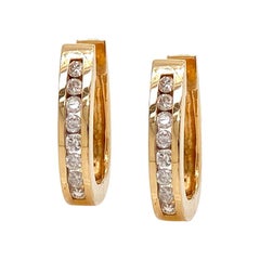 Solid 14 Karat Yellow Gold Genuine Diamond Huggie Earrings 2.6g