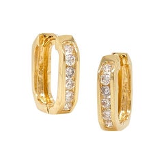 Solid 14 Karat Yellow Gold Genuine Diamond Huggie Earrings 2.8g