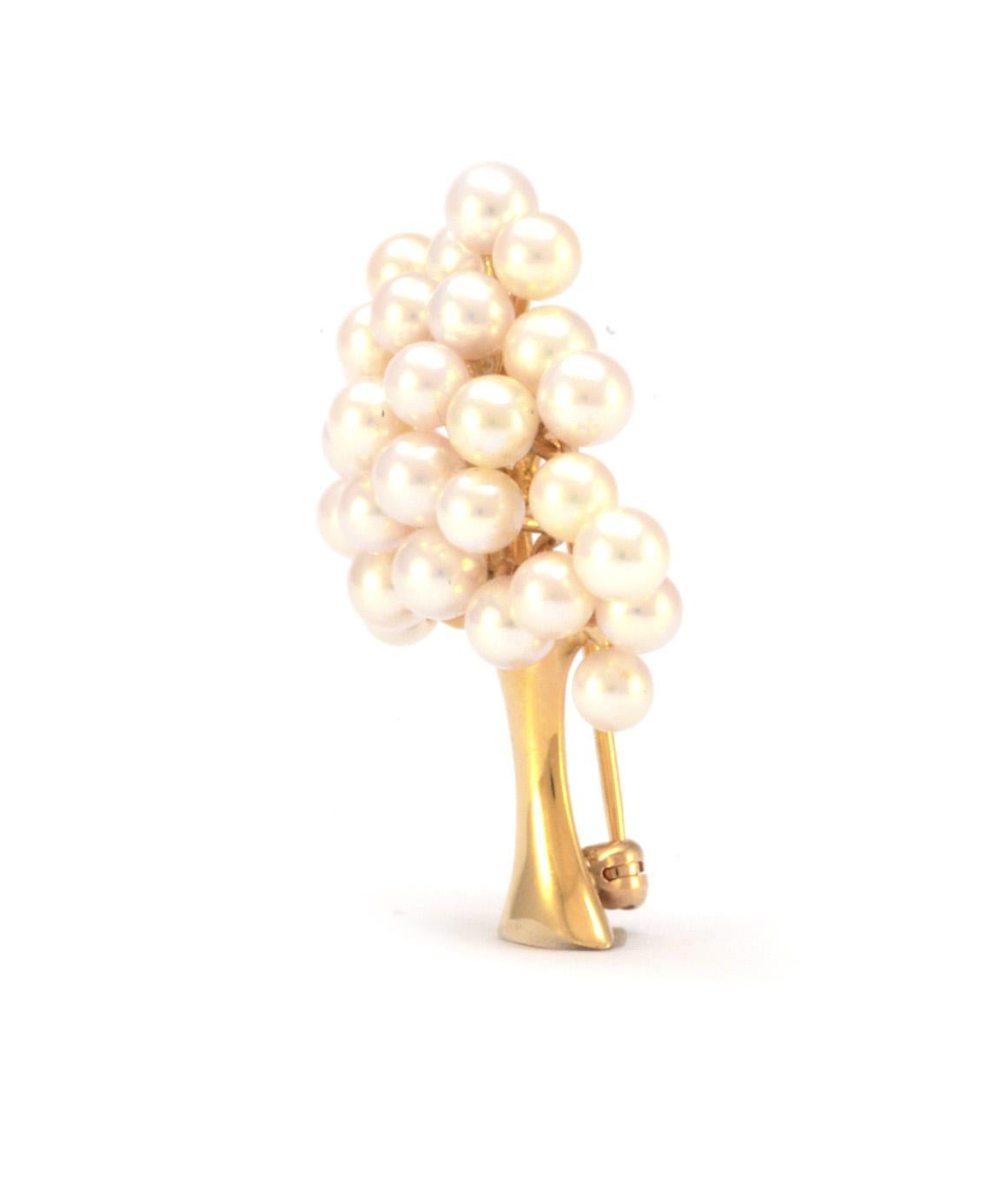 Solid 14 Karat Yellow Gold Genuine Pearl Tree Pin 1