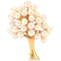 Solid 14 Karat Yellow Gold Genuine Pearl Tree Pin