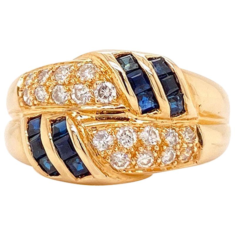 Solid 14 Karat Yellow Gold Genuine Sapphire and Diamond Ring 4.6g