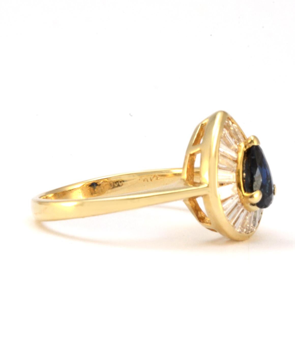 Solid 14 Karat Yellow Gold Genuine Sapphire and Natural Diamond Ring In Excellent Condition In Manchester, NH