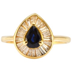 Solid 14 Karat Yellow Gold Genuine Sapphire and Natural Diamond Ring