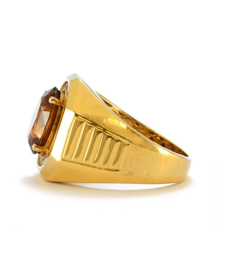 Solid 14 Karat Yellow Gold Genuine Zircon and Natural Diamond Men's