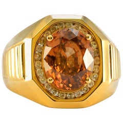 Solid 14 Karat Yellow Gold Genuine Zircon and Natural Diamond Men's Ring