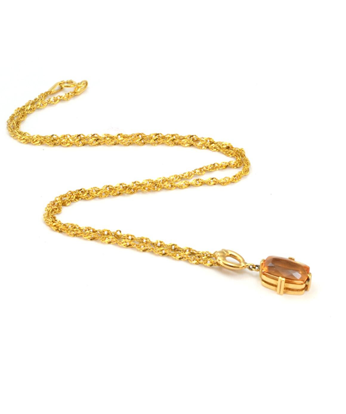 Solid 14K Yellow Gold Imperial Topaz Necklace Excellent Condition! The chain on this necklace measures about 16