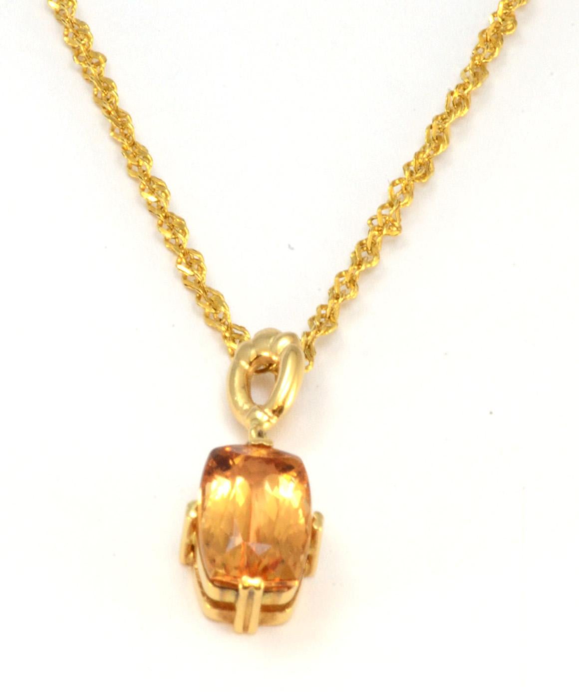 Solid 14 Karat Yellow Gold Imperial Topaz Necklace 1