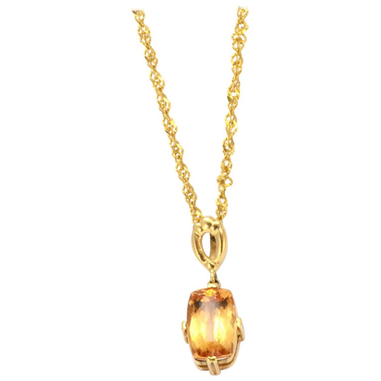 Solid 14 Karat Yellow Gold Imperial Topaz Necklace For Sale at 1stdibs