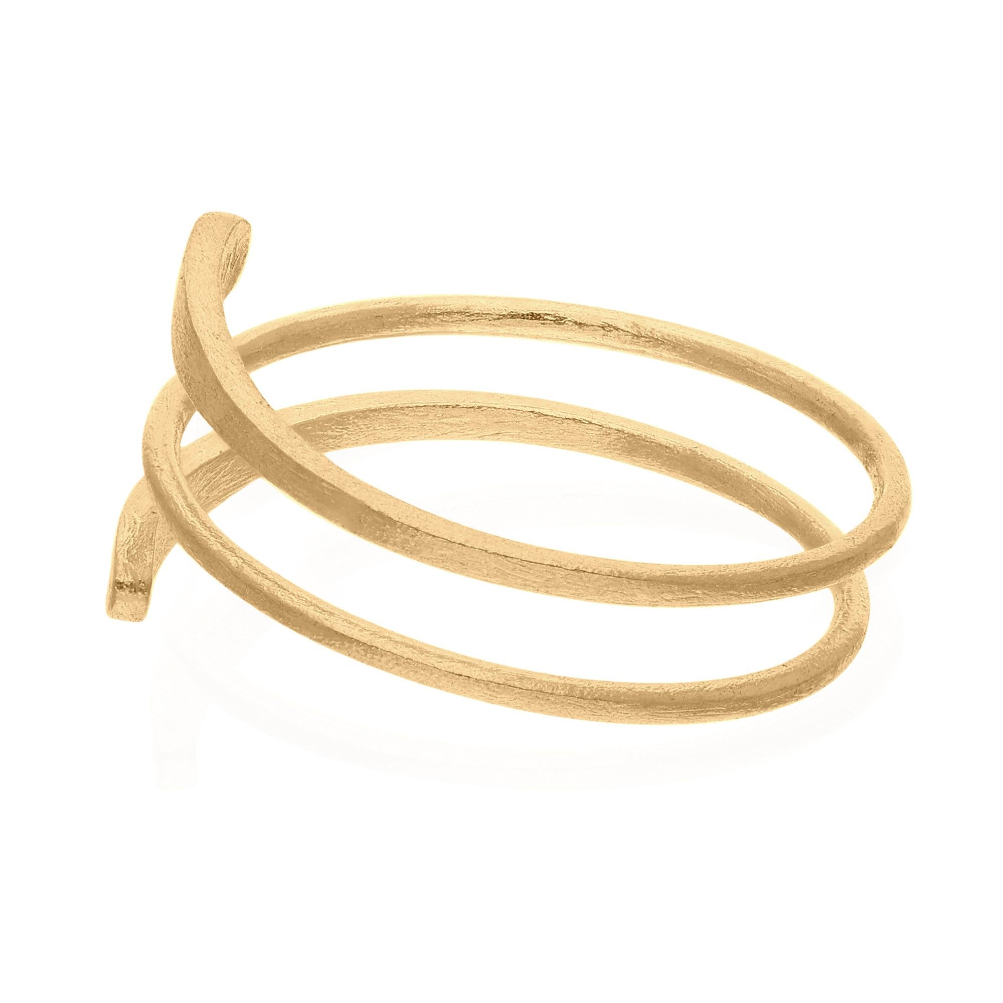 Modern Solid 14 Karat Yellow Gold Matte Finish Spiral Ring Handmade Simple Fine Jewelry