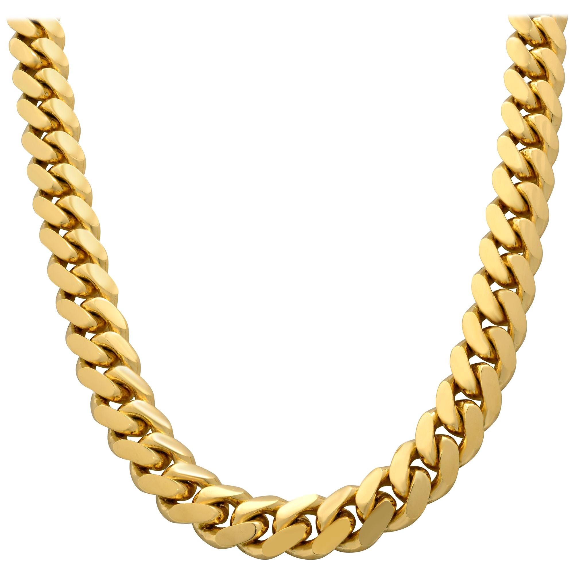 Solid 14 Karat Yellow Gold Miami Cuban Link Chain Necklace
