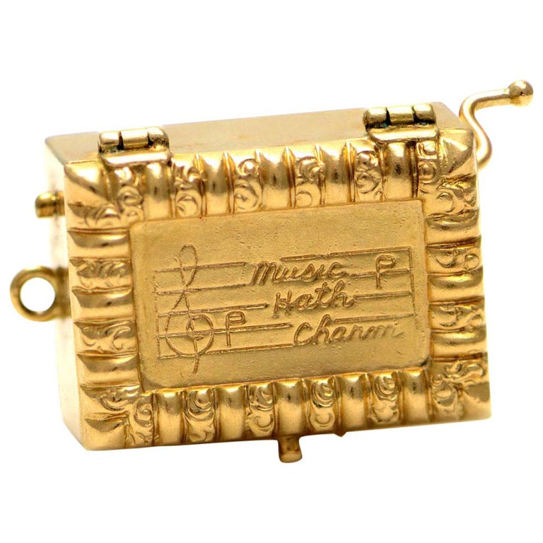 Solid 14 Karat Yellow Gold Music Box Charm / Pendant 7.9g at 1stDibs