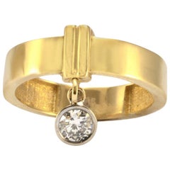 Solid 14 Karat Yellow Gold Natural Diamond Dangle Ring