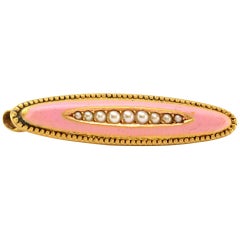 Solid 14 Karat Yellow Gold Pink Enamel and Seed Pearl Lingerie Pin 1.8g