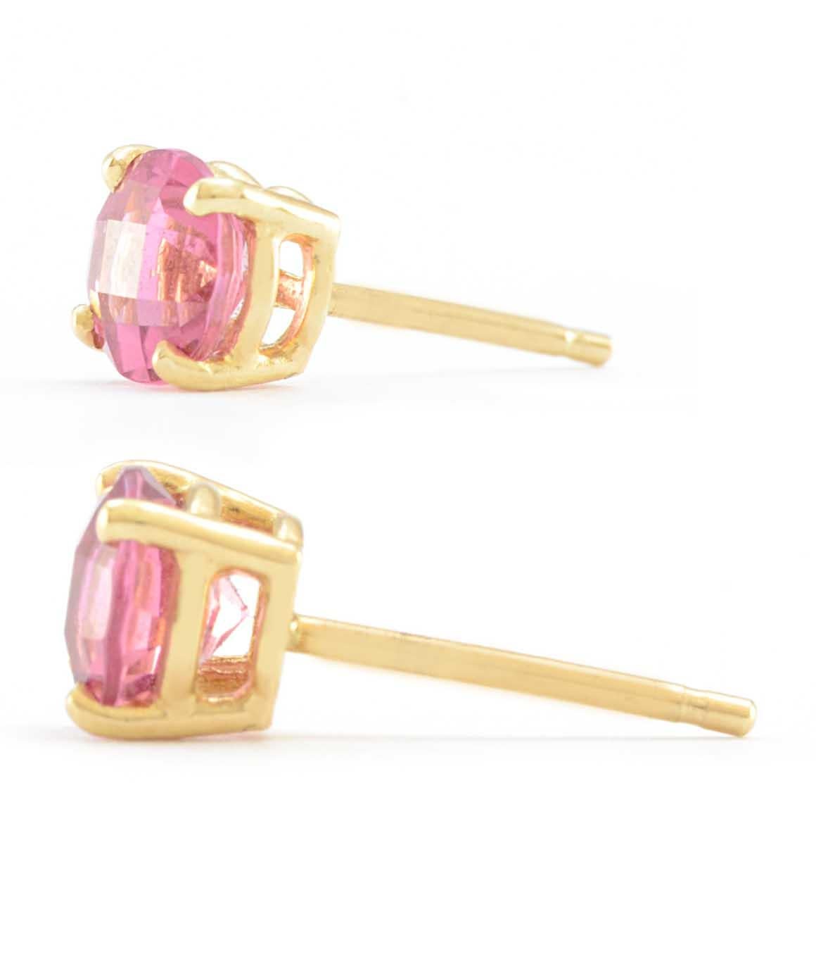 Solid 14 Karat Yellow Gold Pink Tourmaline Stud Earrings, Excellent Condition In Excellent Condition In Manchester, NH