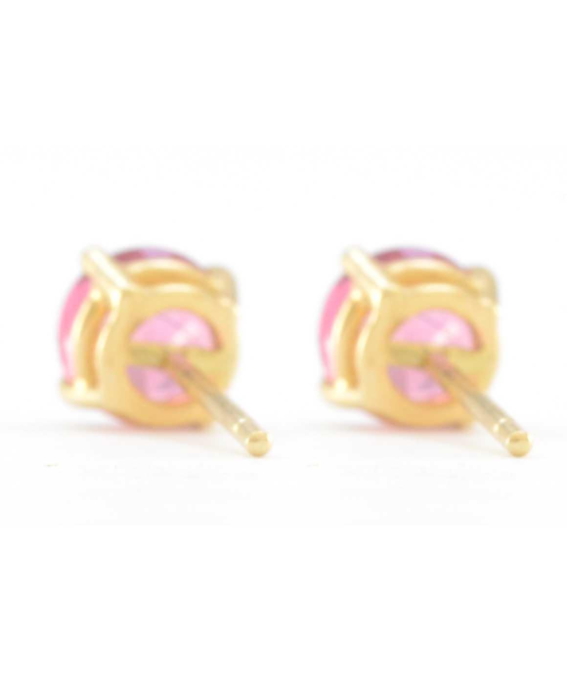 Women's or Men's Solid 14 Karat Yellow Gold Pink Tourmaline Stud Earrings, Excellent Condition