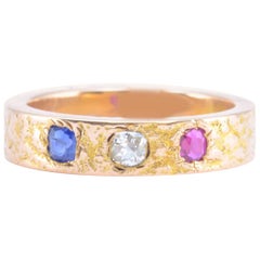 Solid 14 Karat Yellow Gold Sapphire, Ruby and Diamond Band 5.9g