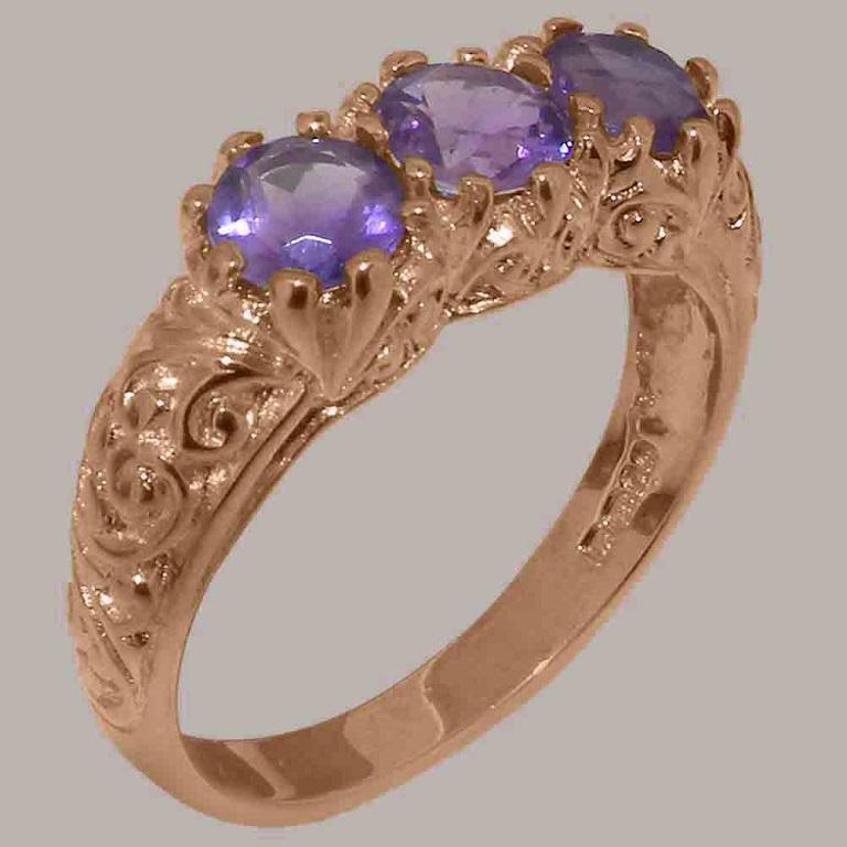 En vente :  Bague trilogie personnalisable en or rose 14 carats avec améthyste naturelle pour femmes 2