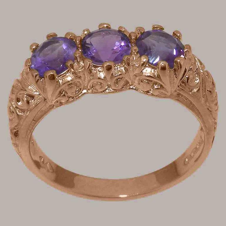 En vente :  Bague trilogie personnalisable en or rose 14 carats avec améthyste naturelle pour femmes 3