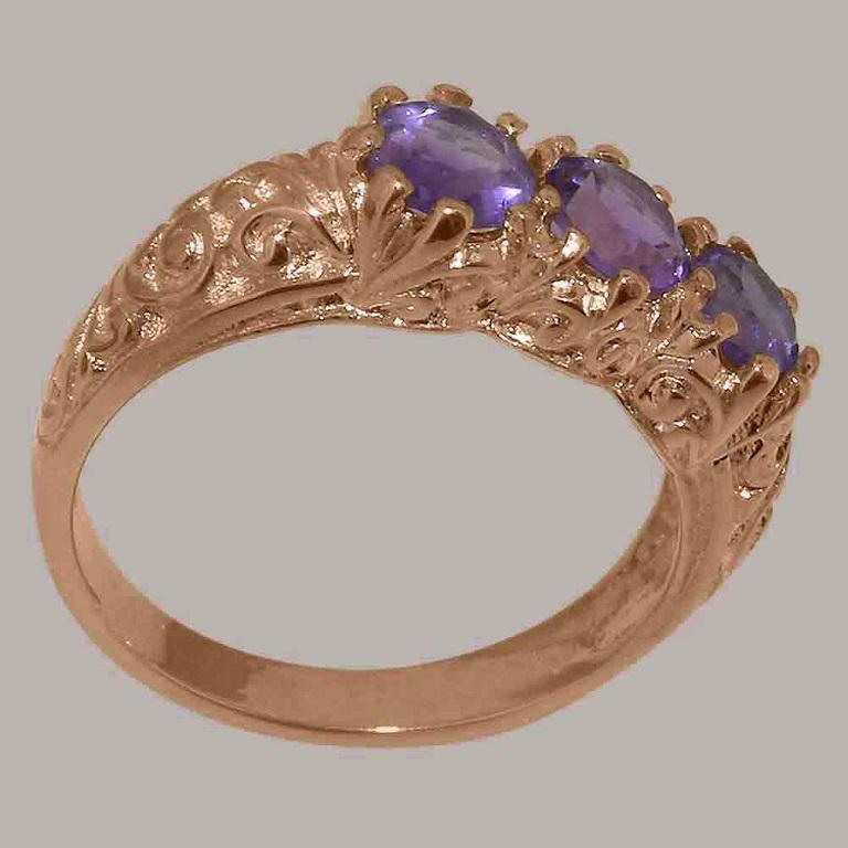 En vente :  Bague trilogie personnalisable en or rose 14 carats avec améthyste naturelle pour femmes 4