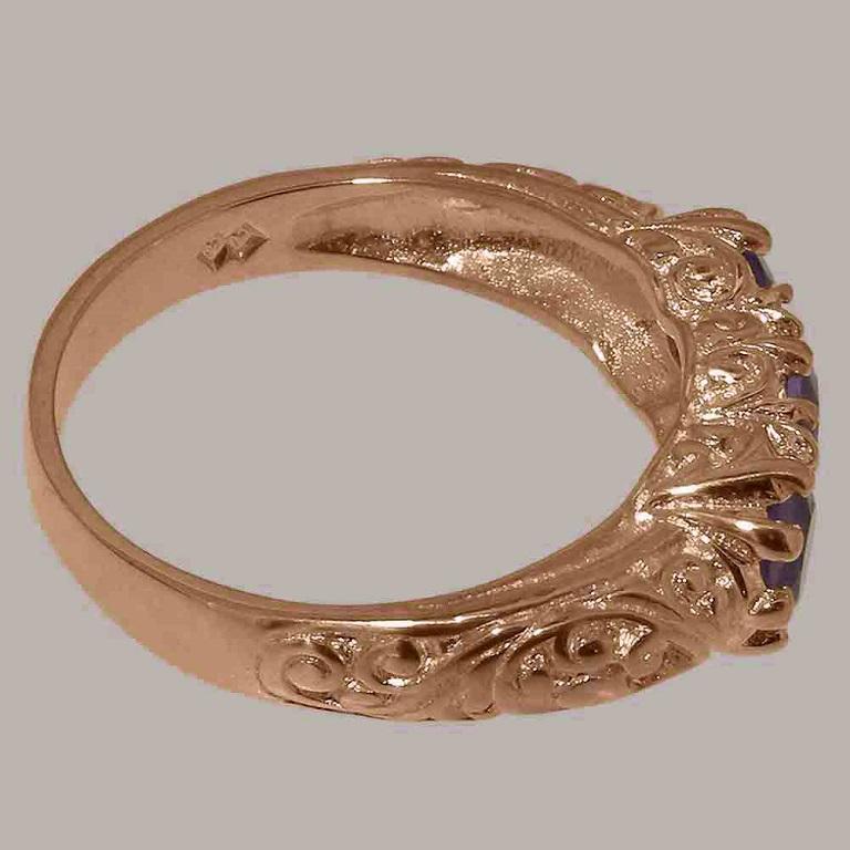 En vente :  Bague trilogie personnalisable en or rose 14 carats avec améthyste naturelle pour femmes 5