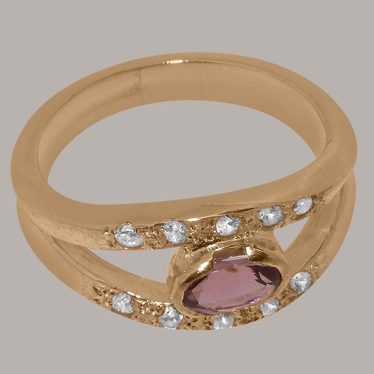 For Sale:  Solid 14ct Rose Gold Natural Pink Tourmaline & Diamond Band Ring, Customizable 6