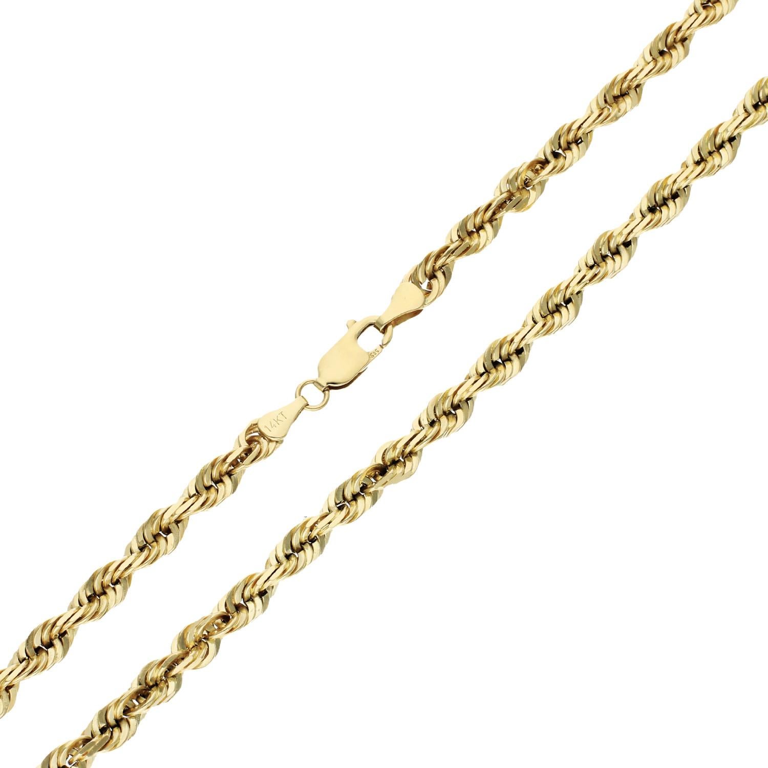 Solid 14ct Yellow Gold 30 inch Rope Chain - 64 Grams

Introducing an exquisite piece that perfectly combines elegance and substance: the Solid 14ct Yellow Gold 30 Inch Rope Chain. This handsome, second-hand chain is meticulously crafted from