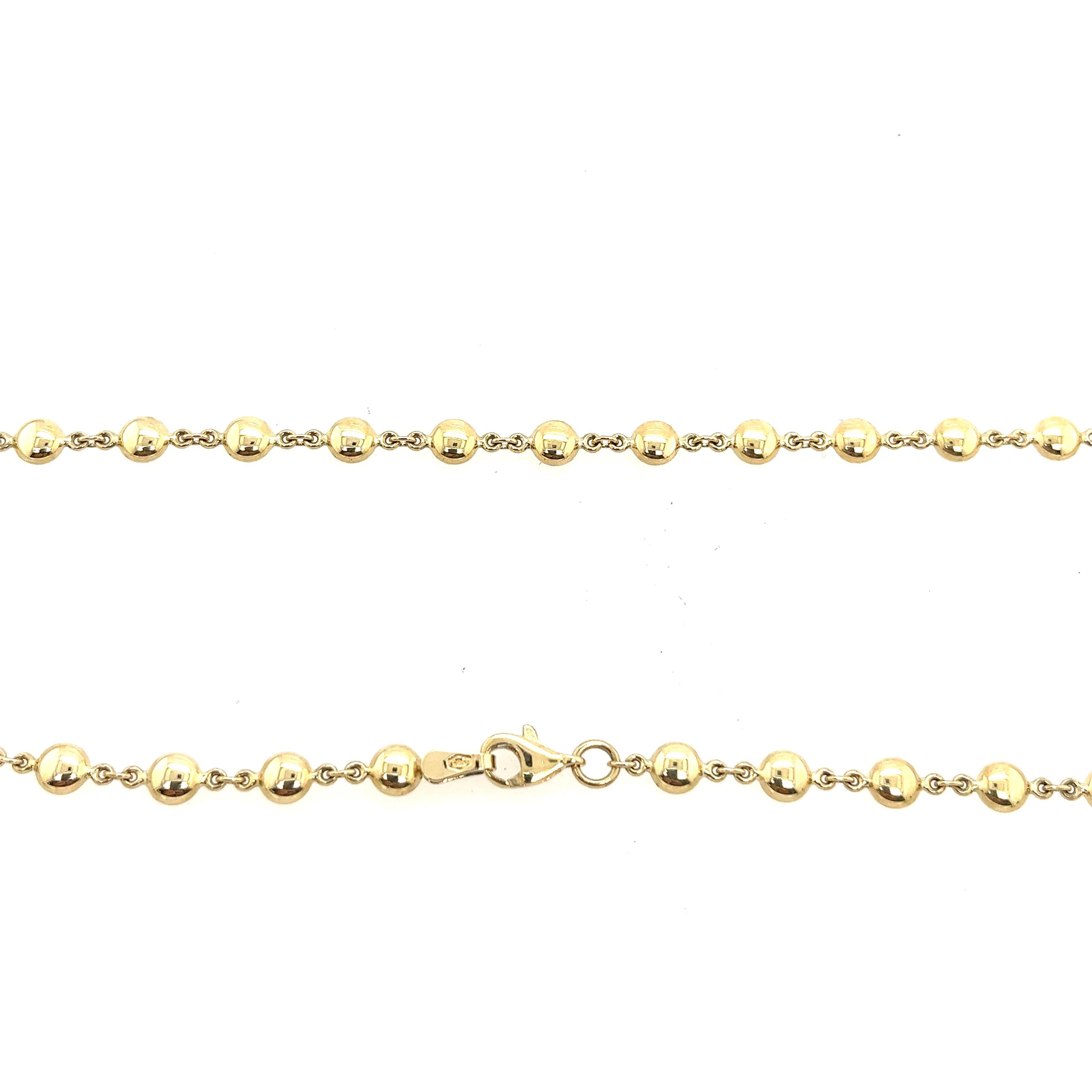 New solid 14ct yellow gold Italian ball/bead chain classic necklace.
This bead chain is the perfect choice for anyone looking to add a touch of luxury to their jewellery collection, is a perfect gift for the one you love and can be worn with any