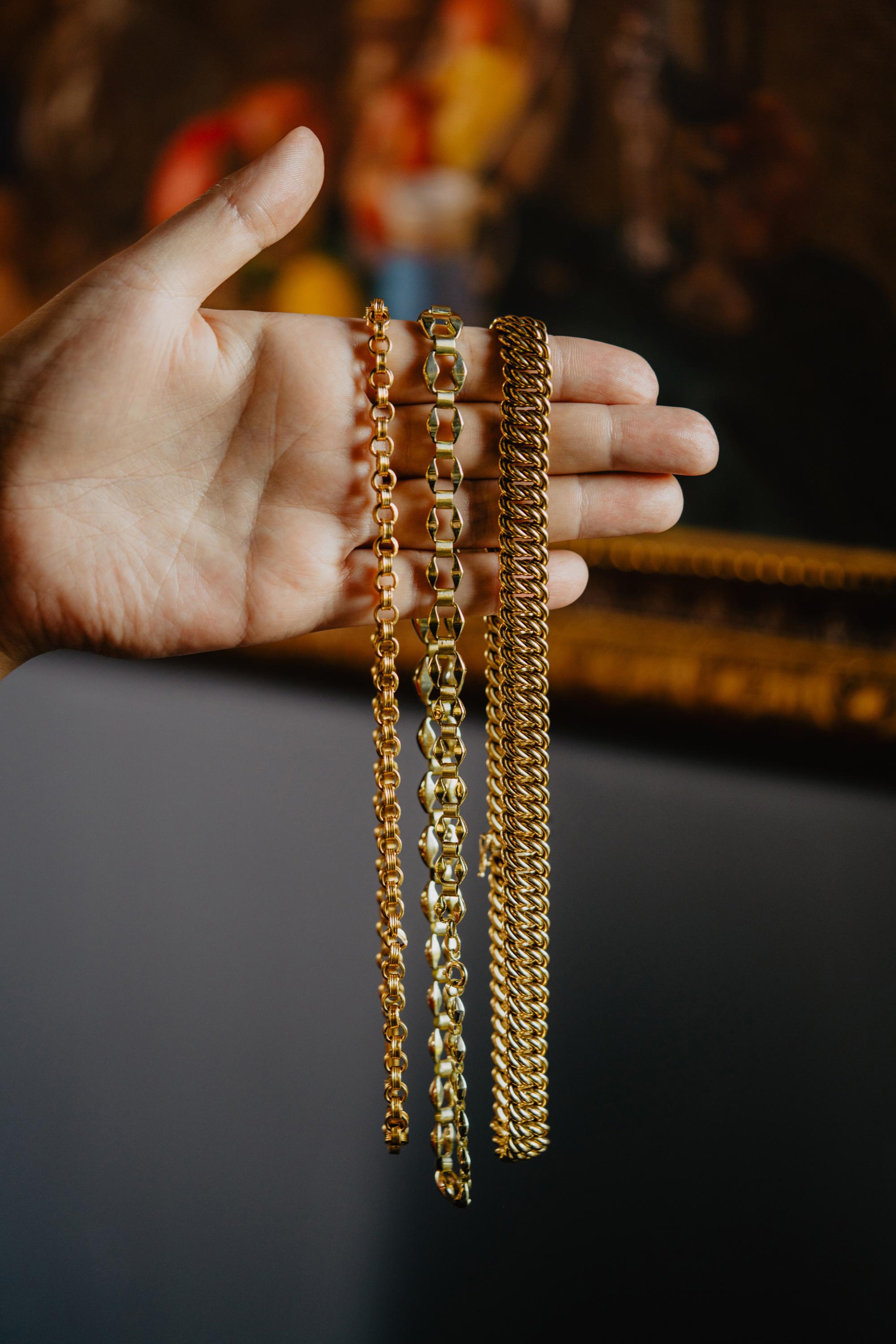 Solid 14K 585 Gold Knitted Vintage Collar Necklace, Thick Fancy Link Chain, 57G For Sale 2