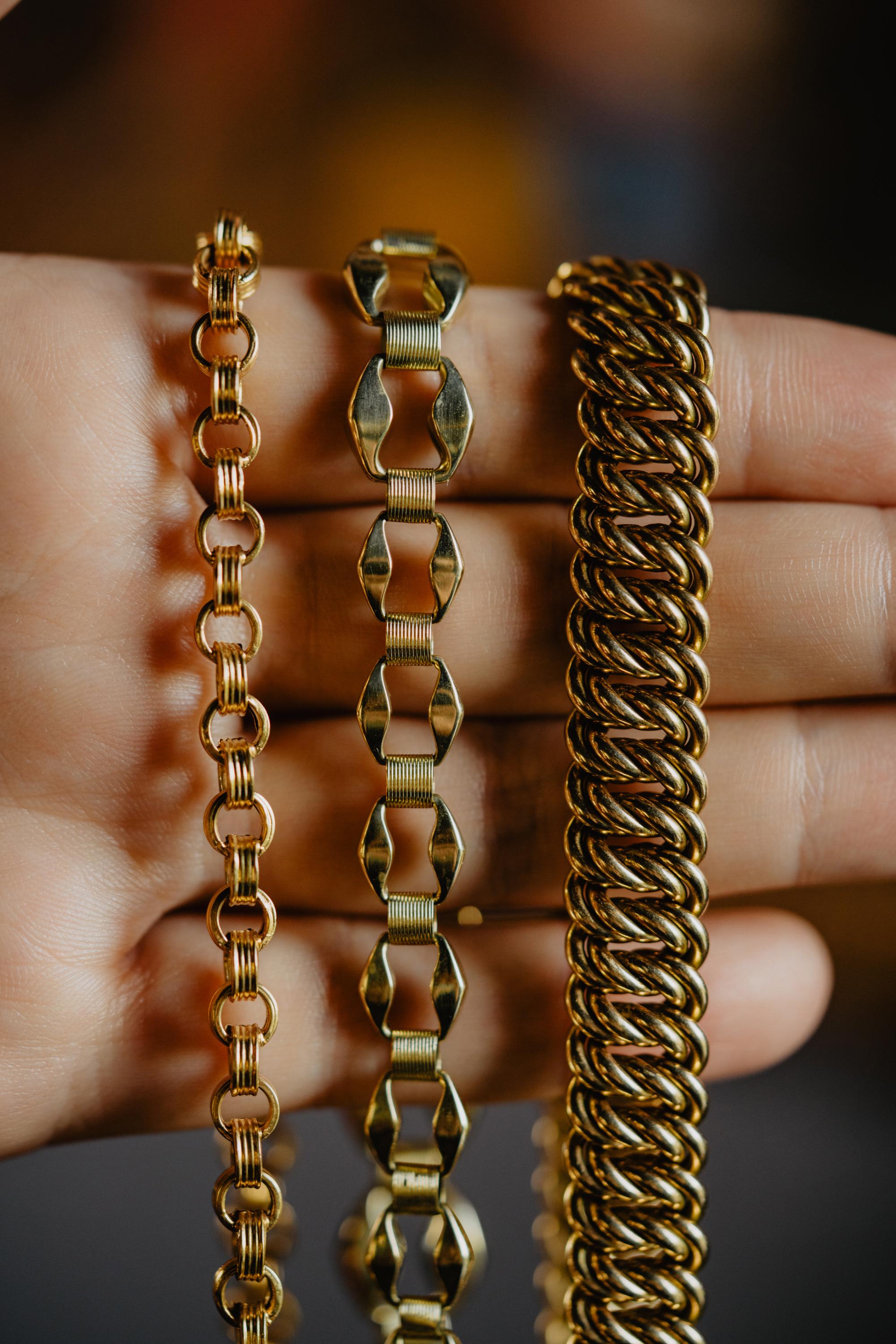 Solid 14K 585 Gold Knitted Vintage Collar Necklace, Thick Fancy Link Chain, 57G For Sale 3