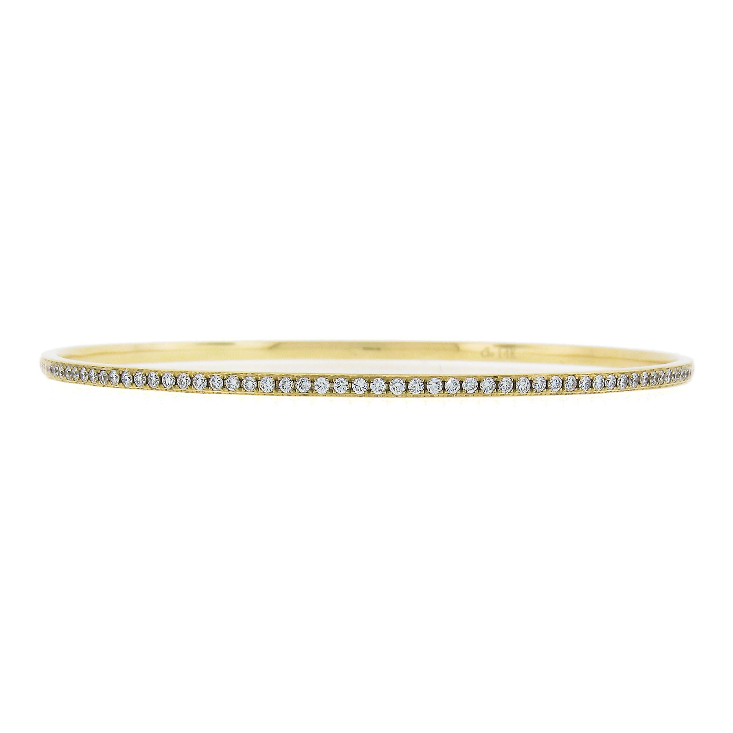 Round Cut Solid 14K Gold 1.25ctw QUALITY Pave Diamond Eternity Slip On Bangle Bracelet For Sale