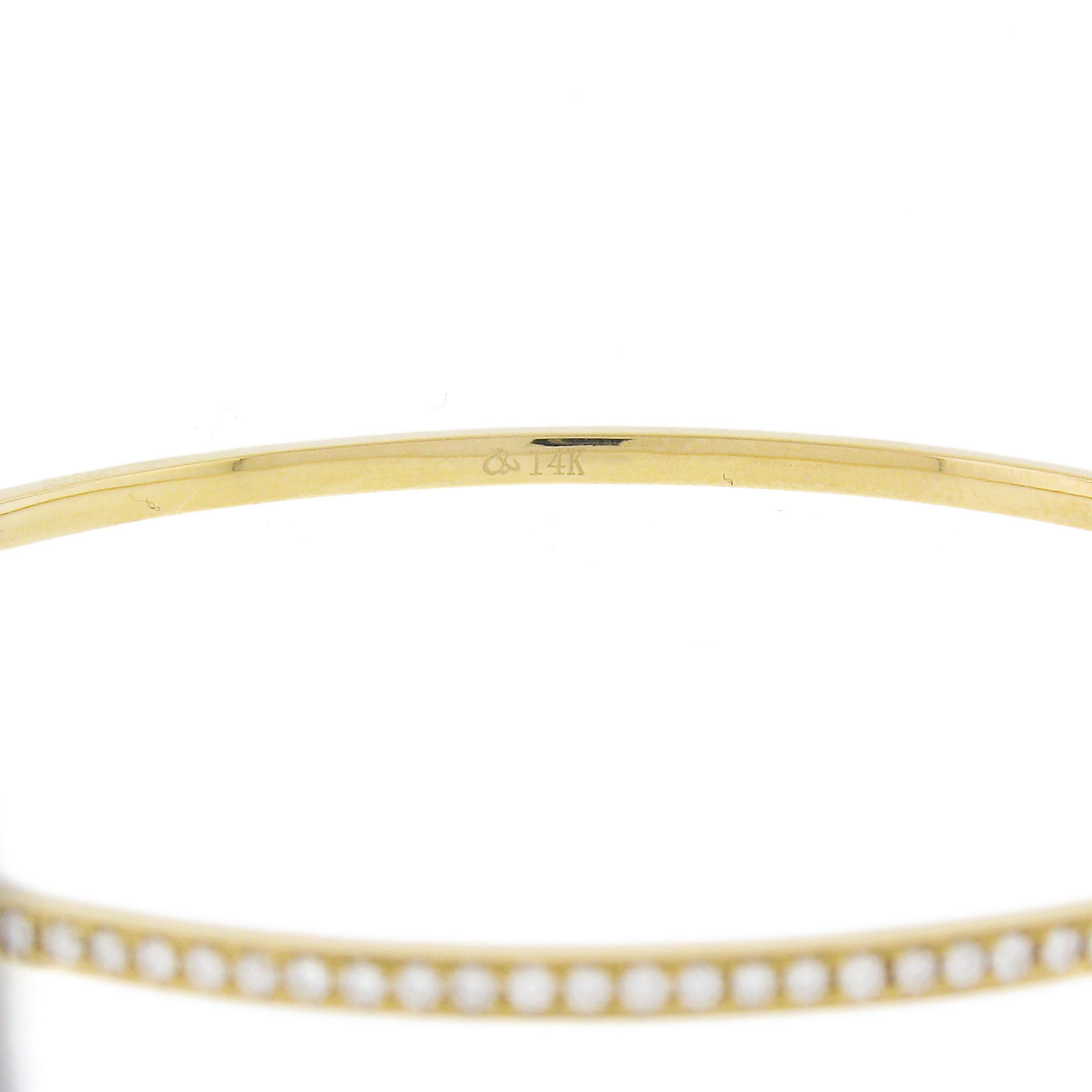 Women's or Men's Solid 14K Gold 1.25ctw QUALITY Pave Diamond Eternity Slip On Bangle Bracelet For Sale