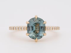 Solide 14K Gold 2,86ct Bi-Color Teal Sapphire Verlobungsring mit Diamant R6812