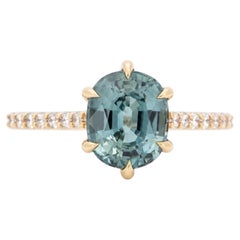 Solide 14K Gold 2,86ct Bi-Color Teal Sapphire Verlobungsring mit Diamant R6812