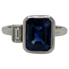 Solid 14K Gold AGL Certified Natural Sapphire 3.27 Carat and Diamond Ring 4.8g